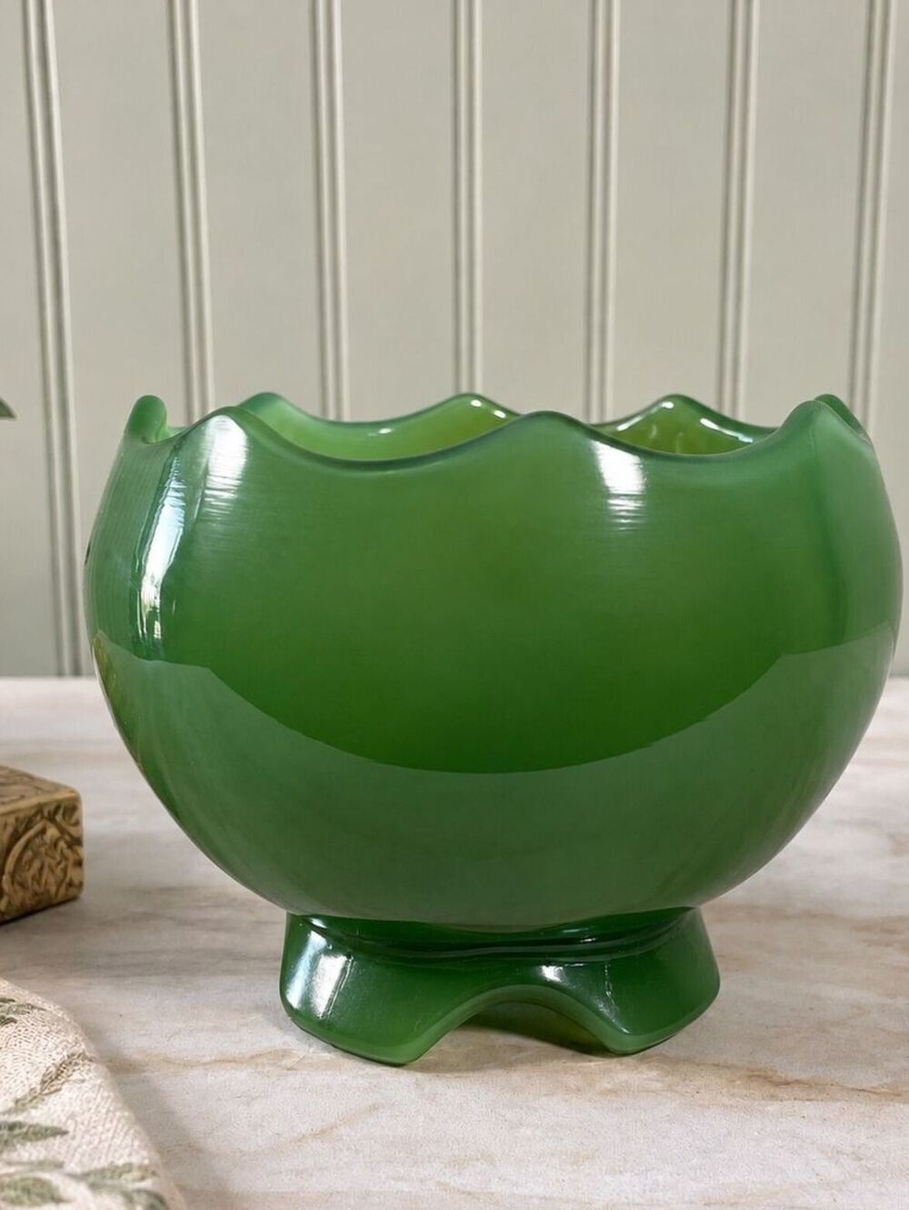 Vintage Imperial Glass Jadeite Glass Footed Bowl